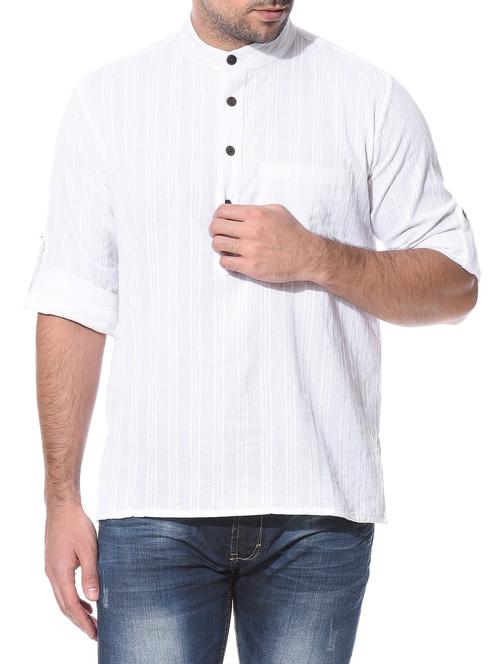 solid white cotton short kurta - 10427530 - Very Small Image - 1