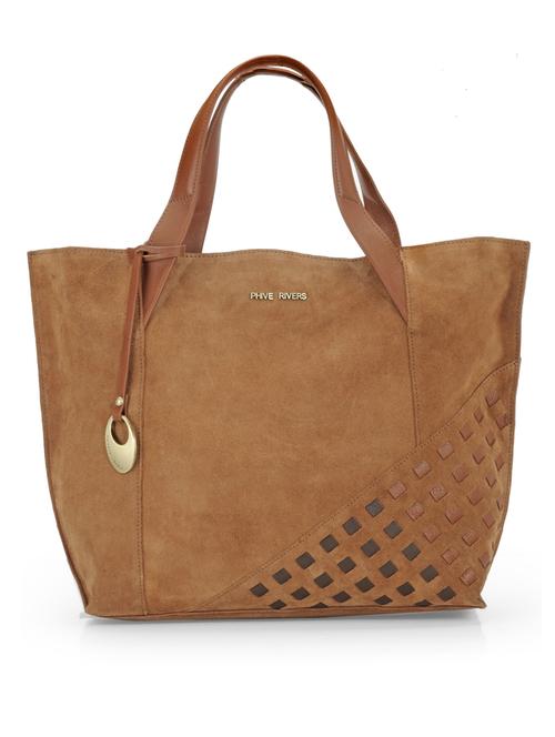 tan leather cutwork detailed tote - 10428556 - Very Small Image - 1
