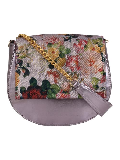 purple floral print leatherette sling bag - 10435348 - Very Small Image - 1