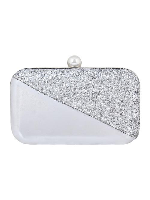 silver leatherette embellished box clutch - 10435376 - Very Small Image - 1