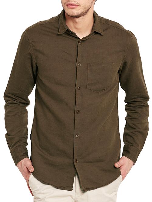 brown cotton casual shirt - 10443071 - Very Small Image - 1