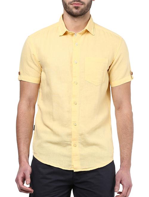 golden yellow cotton casual shirt - 10443082 - Very Small Image - 1