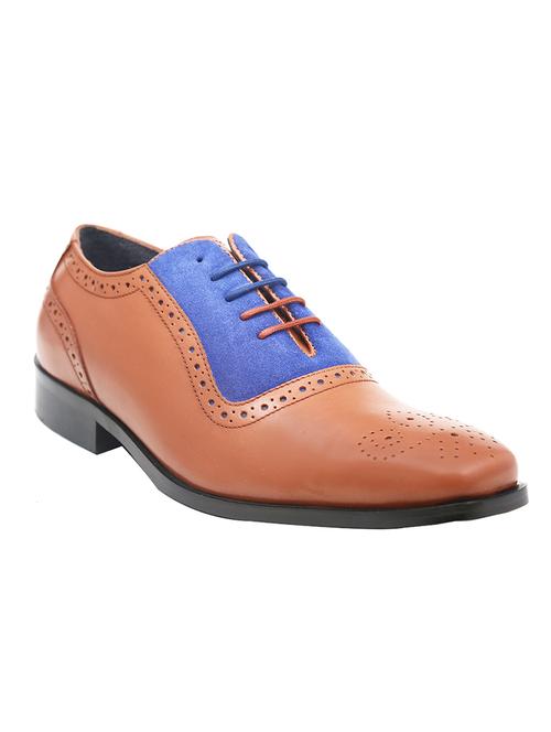 cognac and royal blue lace up stylish leather shoes - 10451908 - Very Small Image - 1