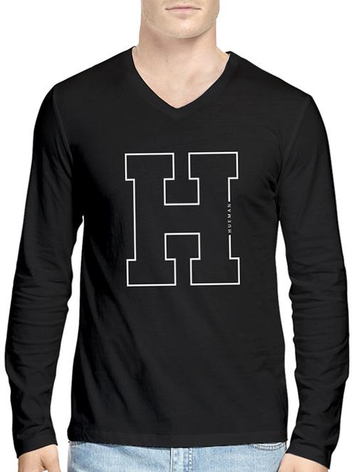 hueman black colored, v- neck tee- shirt - 10453569 - Very Small Image - 1