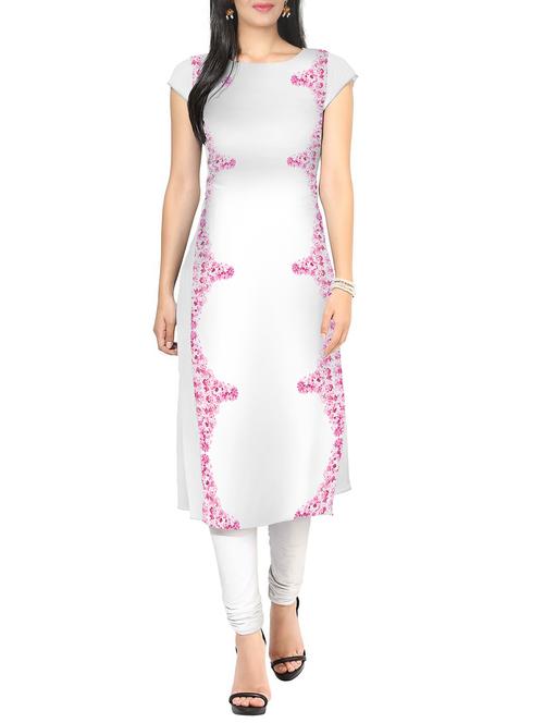 ZIYAA White Color Boat Neck Faux Crepe kurta - 10457506 - Very Small Image - 1