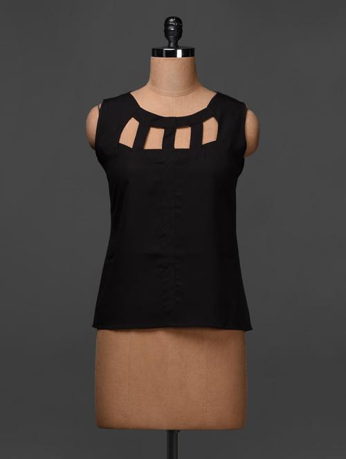 black sleeveless polycrepe top - 1046722 - Very Small Image - 1