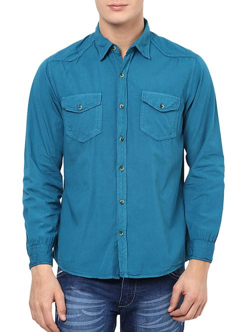 blue cotton casual shirt - 10469244 - Very Small Image - 1