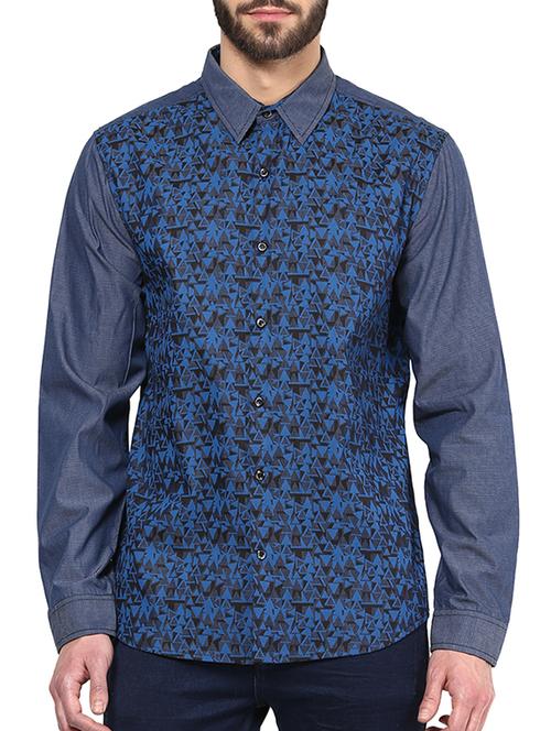 blue cotton casual shirt - 10469245 - Very Small Image - 1