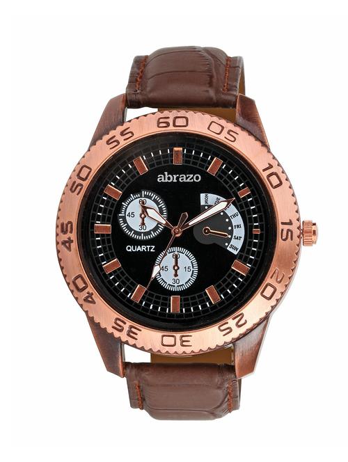 black colored leatherette watch with day display - 10484788 - Very Small Image - 1
