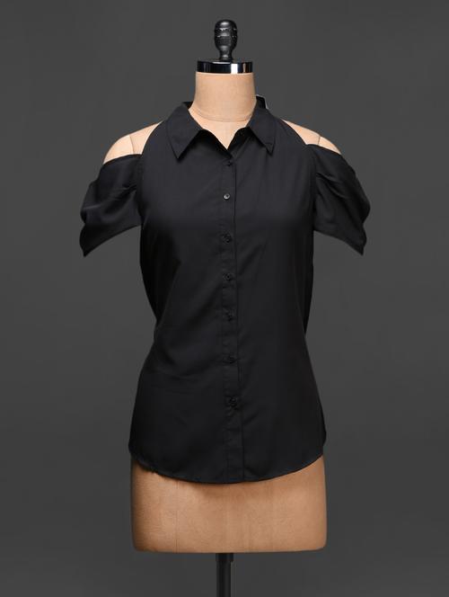 black solid polycrepe shirt - 1048967 - Very Small Image - 1