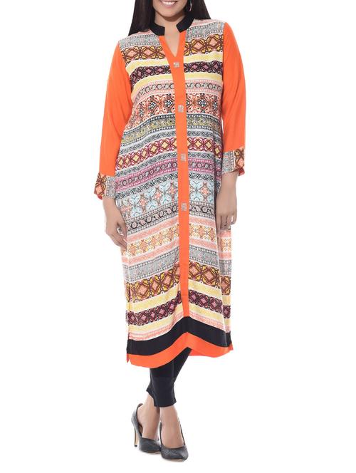 orange rayon kurti - 10490750 - Very Small Image - 1