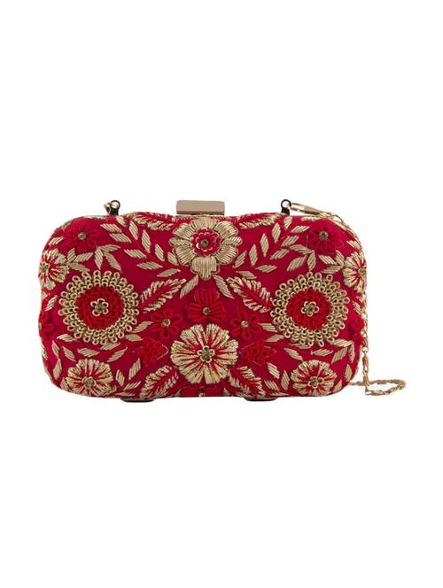 red embroidered satin box clutch - 10491249 - Very Small Image - 1
