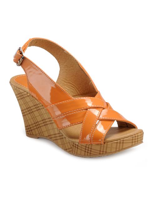 orange leatherette wedges - 10494916 - Very Small Image - 1