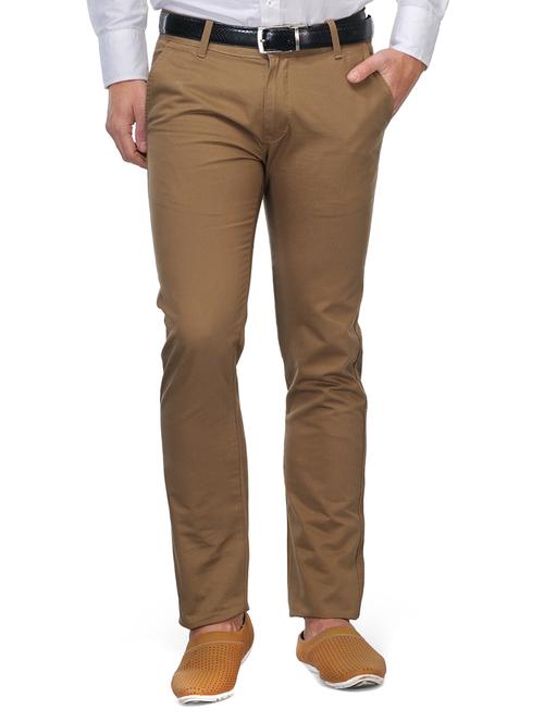 brown cotton flat front casual trouser - 10497020 - Very Small Image - 1