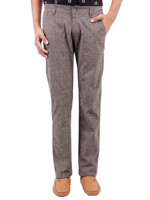 brown cotton flat front casual trouser - 10497053 - Very Small Image - 1