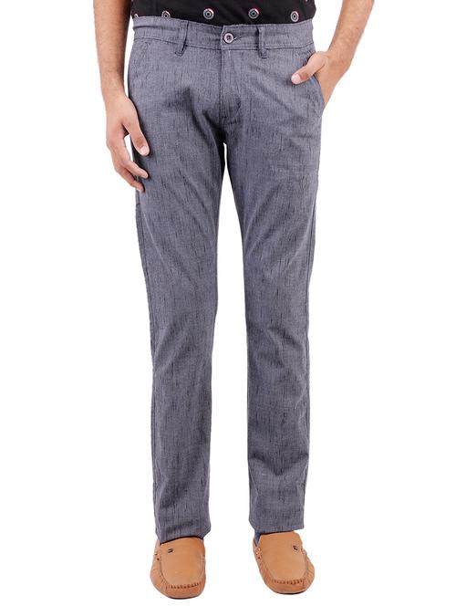 blue cotton flat front casual trousers - 10497054 - Very Small Image - 1