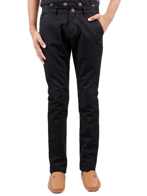 black cotton flat front casual trousers - 10497057 - Very Small Image - 1