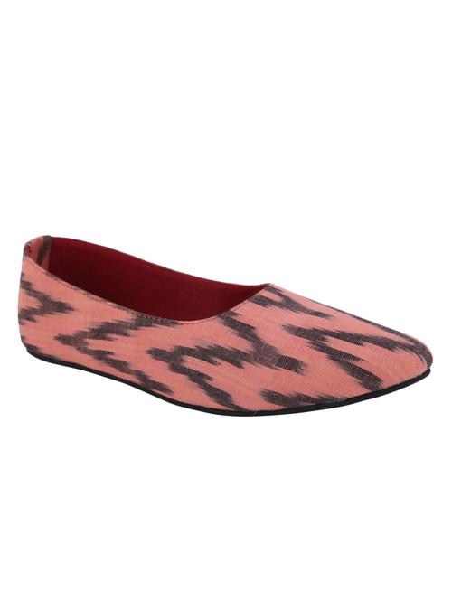 paaduks peach ikkat cotton ballerinas - 10500333 - Very Small Image - 1