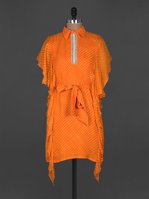 pearl embellished placket shirt collar georgette kaftan - 1050713 - Very Small Image - 1