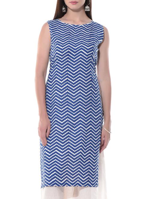 Blue cotton straight sleeveless kurta - 10509754 - Very Small Image - 1