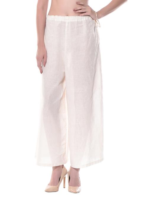 Solid off-white cotton palazzos - 10509762 - Very Small Image - 1