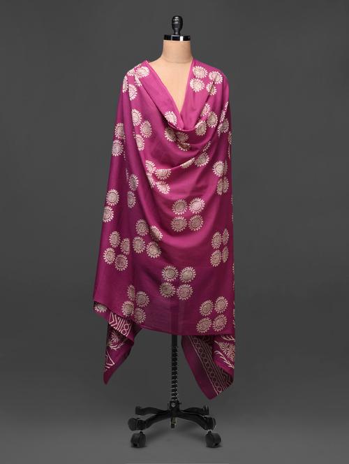 mauve printed cotton dupatta - 1051093 - Very Small Image - 1