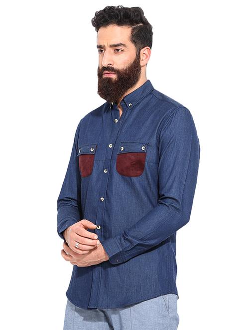 blue denim casual shirt - 10513385 - Very Small Image - 1