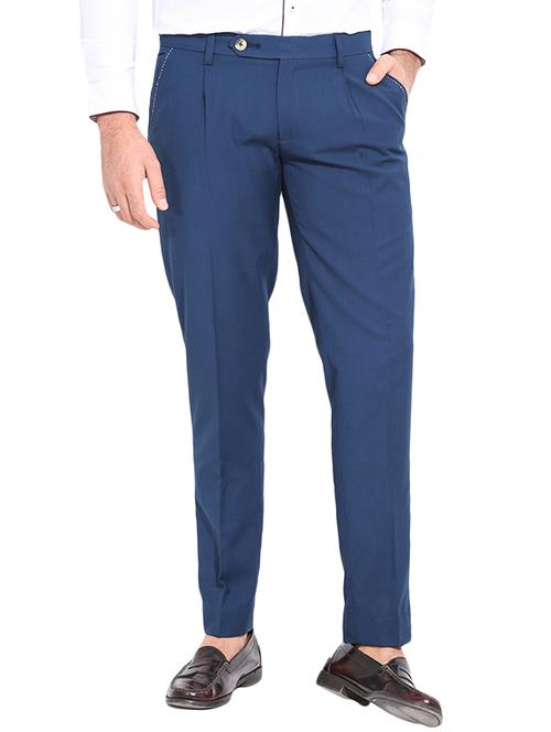 teal blue cotton rayon casual trousers - 10520660 - Very Small Image - 1