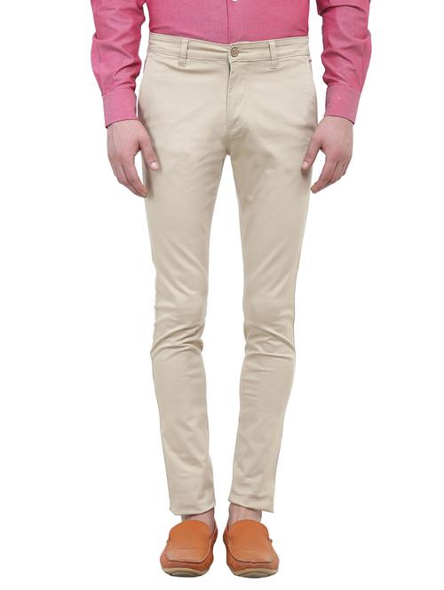 beige cotton casual trousers - 10524234 - Very Small Image - 1