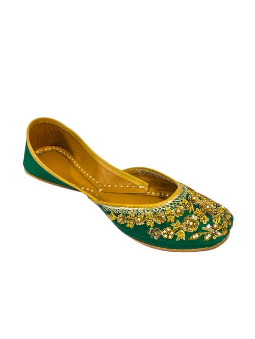dark green sequined silk juttis - 10526259 - Very Small Image - 1
