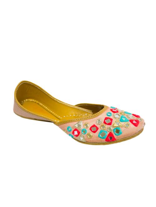 peach mirror work silk juttis - 10526266 - Very Small Image - 1