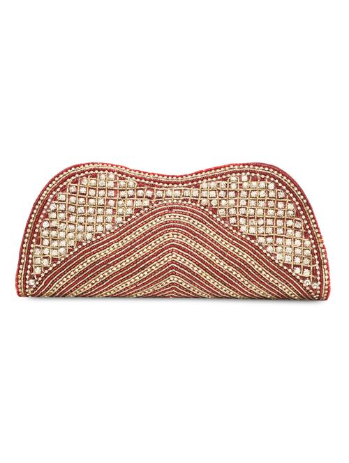 maroon color floral silk and cotton clutch - 1053833 - Very Small Image - 1