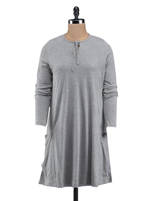 full sleeve solid grey shift dress - 1054704 - Very Small Image - 1