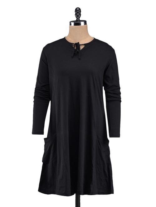 full sleeve solid black shift dress - 1054705 - Very Small Image - 1