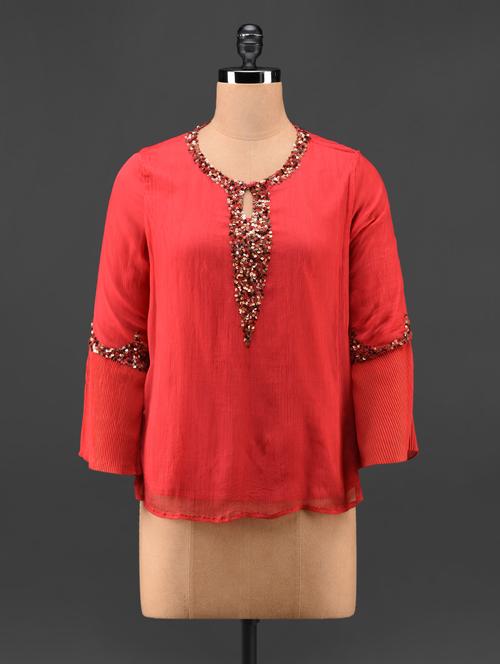 round neck polychiffon top - 1054839 - Very Small Image - 1