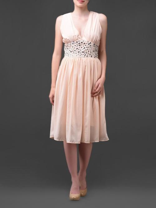 light beige embellished sleeveless dress - 1055142 - Very Small Image - 1