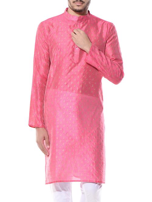 pink dupion block print kurta - 10551797 - Very Small Image - 1