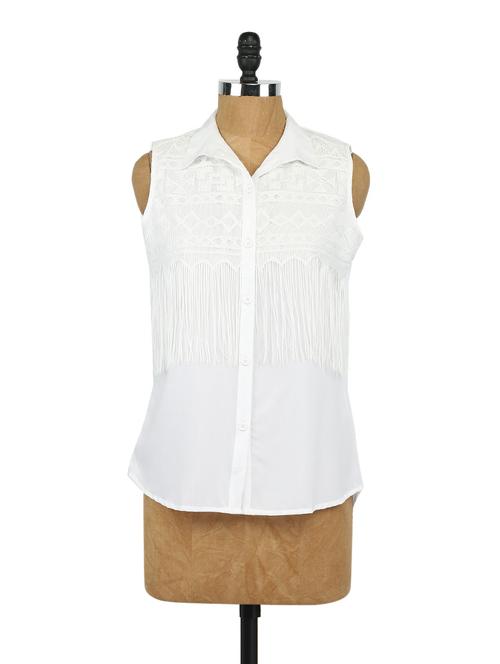 white fringes cotton lace top - 1055236 - Very Small Image - 1