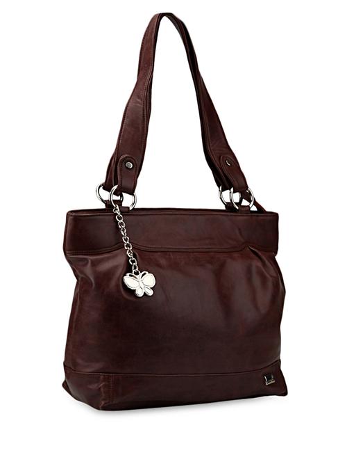 Brown Plain Solid Leatherette Hand Bag - 1055664 - Very Small Image - 1