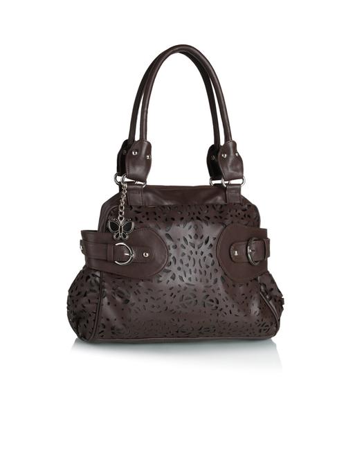 Brown Cut Work Leatherette Shoulder Bag - 1055680 - Very Small Image - 1