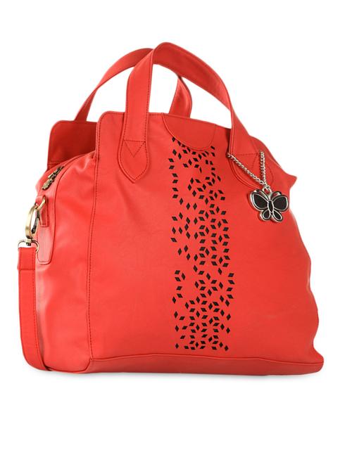 red cut work leatherette hand bag - 1055705 - Very Small Image - 1