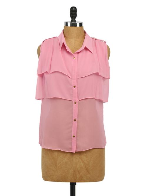 pink frilled georgette shirt - 1056140 - Very Small Image - 1