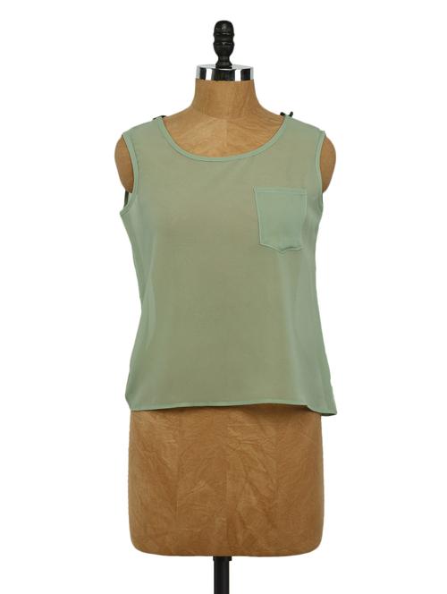 sleeveless lacy back patch georgette top - 1056151 - Very Small Image - 1