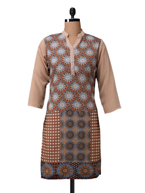 Printed Three Quarter Sleeves Polyester Kurti - 1056206 - Very Small Image - 1