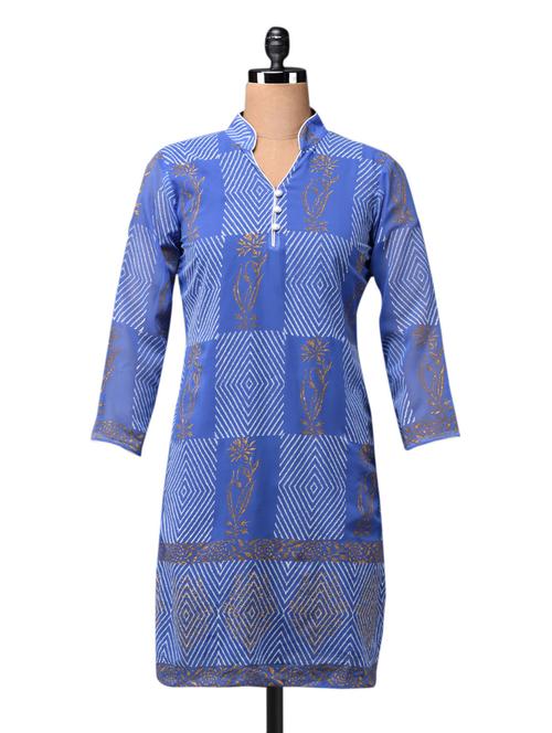 Printed Three Quarter Sleeves Polygeorgette Kurti - 1056233 - Very Small Image - 1