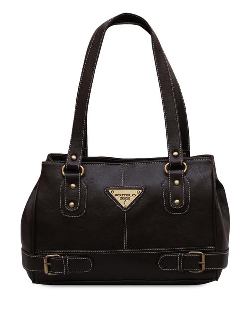 brown front buckled strap faux leather handbag - 1056993 - Very Small Image - 1