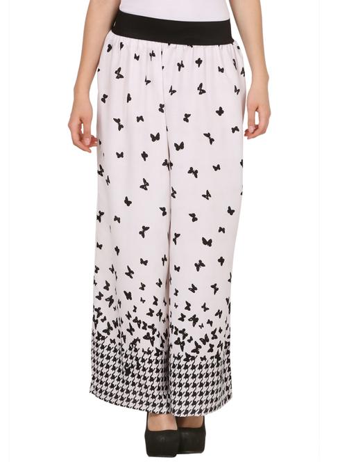 white, black poly crepe palazzos - 10576758 - Very Small Image - 1