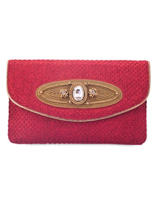 Weave detailed red fabric clutch - 1057913 - Very Small Image - 1