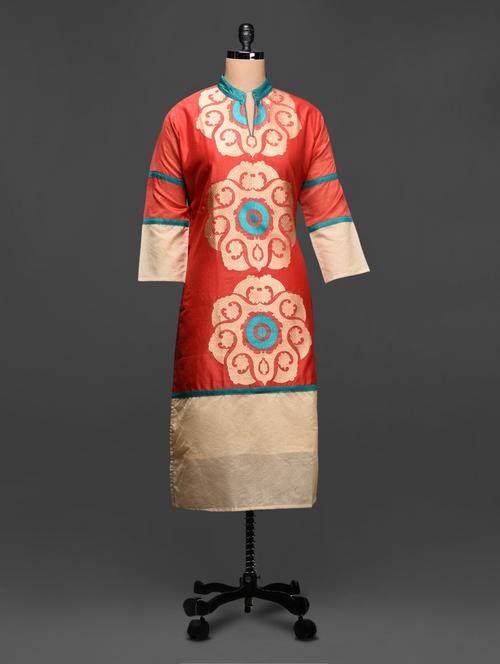 red chanderi kurta with weaving - 1058117 - Very Small Image - 1