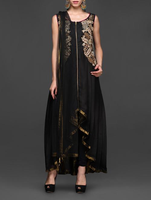 embroidered black asymmetrical anarkali suit set - 1058559 - Very Small Image - 1
